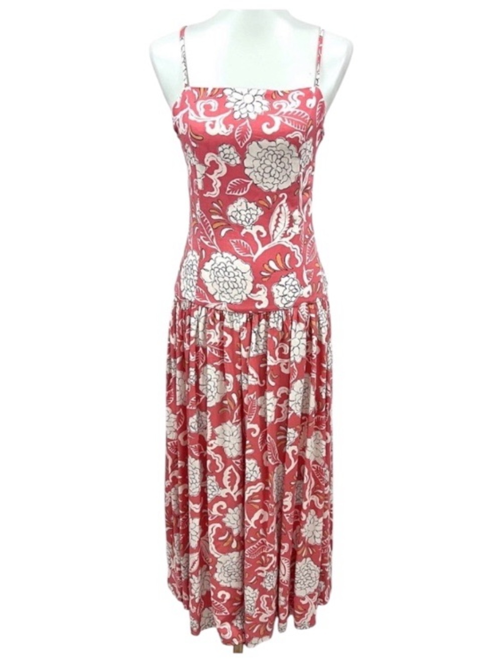NWT ZARA Bloggers Favorite Coral Floral Sleeveless Drop Waist Maxi Dress